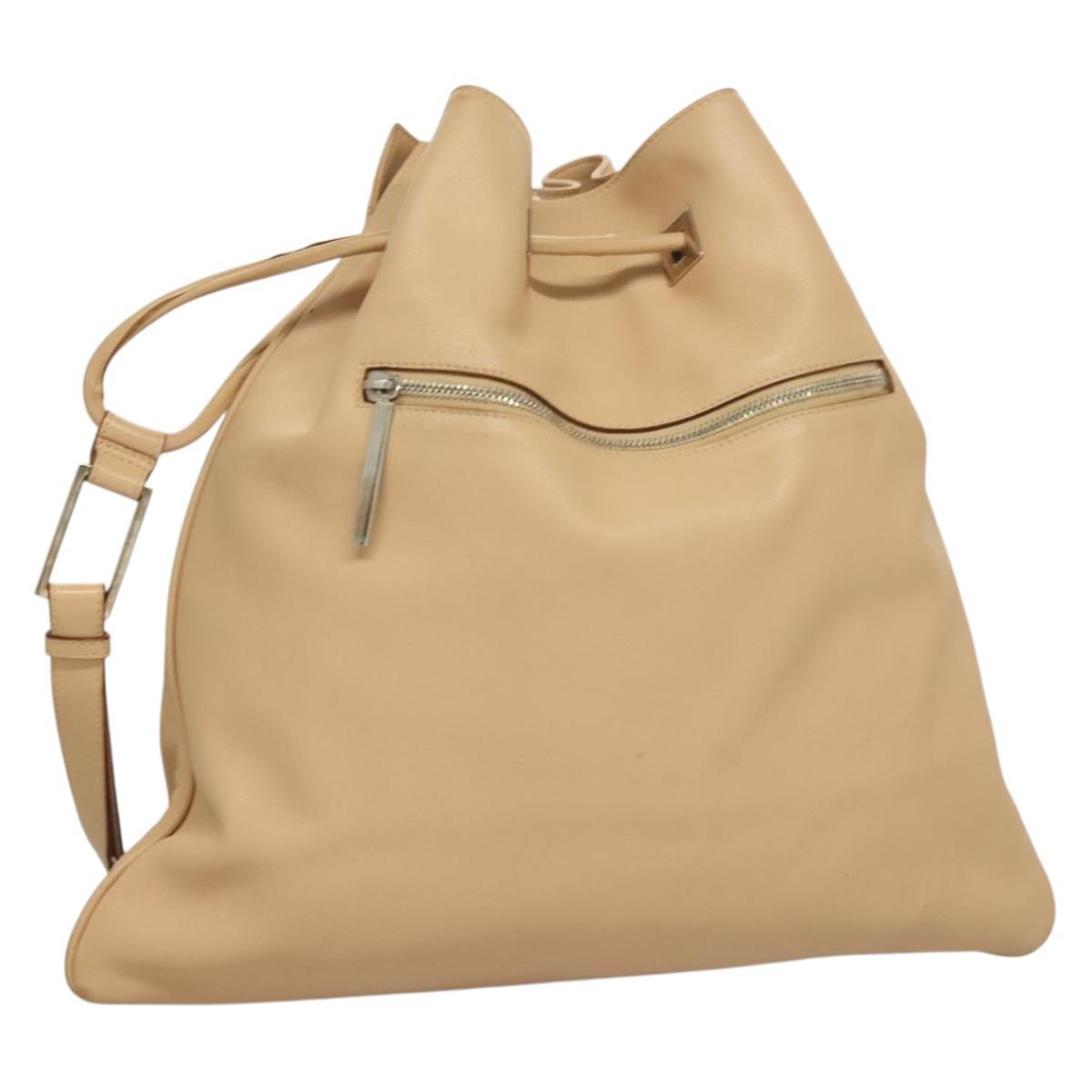 Gucci Shoulder Bag Leather Beige Silver Auth Bs27650